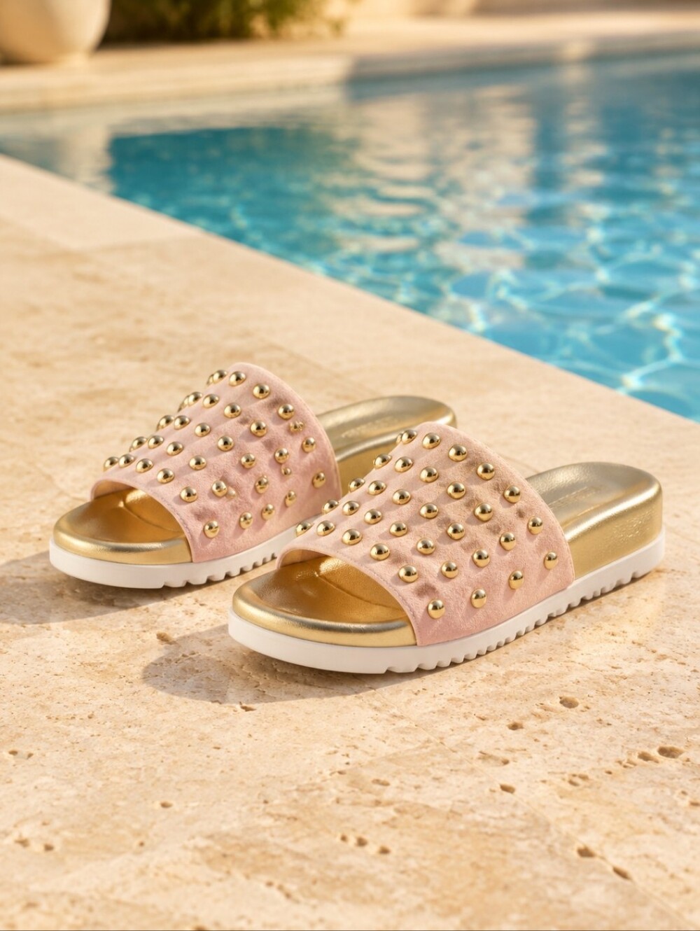 DAY-VINE.  Pink Wide Strap Studs Platform Slides Size 38 US 8